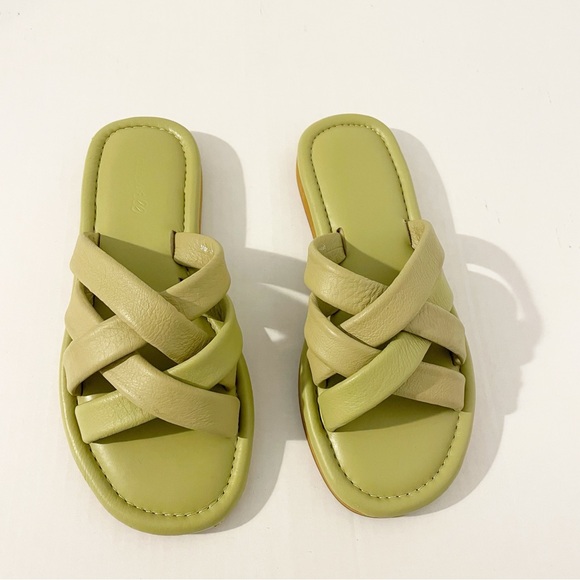 Madewell Leeandra Leather Sandals Slides Size 8 Puffy Cloud Straps Pistachio - Picture 2 of 7